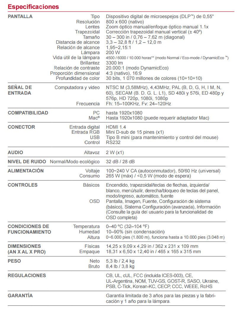 caracteristicas del proyector viewsonic pjd5155l