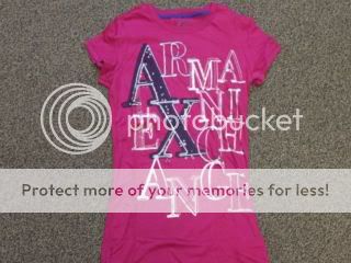 Armani Exchange Womens T shirt Pink & White stitch  