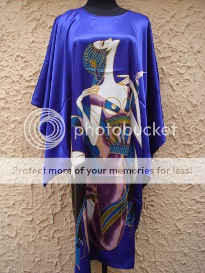 Silk Sleepwear Pyjama Night Dress Purples Oriental Kaftan Nightwear HQ 