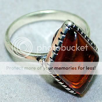 Great Sterling Authentic Amber Art Deco Ring size 6.5#  